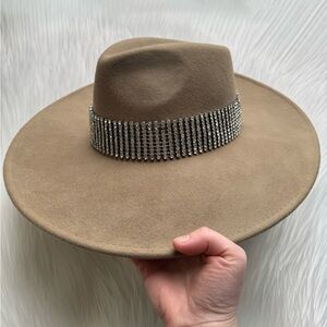 B-Low the Belt Farah Rhinestone Tan Wide Brim Hat